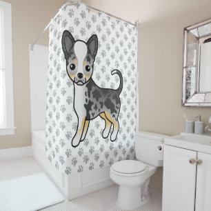 Blue Merle Smooth Coat Chihuahua Cute Dog & Paws Shower Curtain