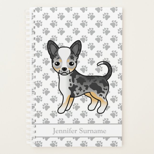 Blue Merle Smooth Coat Chihuahua Dog & Custom Text Planner (Front)