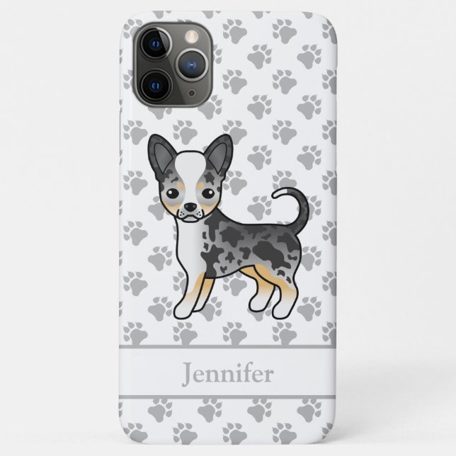 Blue Merle Smooth Coat Chihuahua Dog & Name Case-Mate iPhone Case (Back)