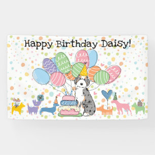 Blue Merle Tan Aussiedoodle Dog Birthday Party Banner