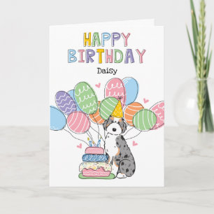 Blue Merle Tan Aussiedoodle Dog Happy Birthday Card