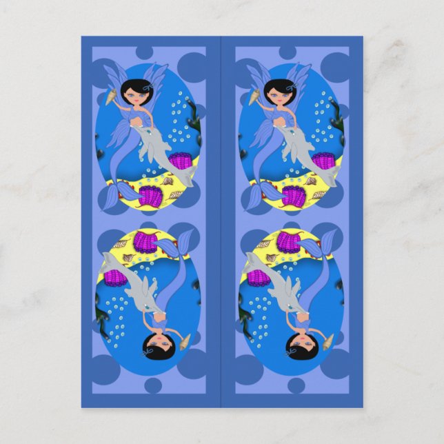 Blue Mermaid and Merfaery Bookmarks Postcard (Front)