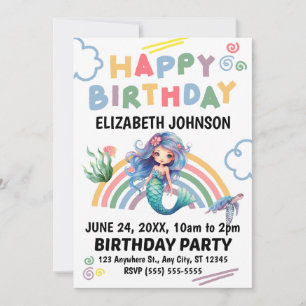 Blue Mermaid Birthday Invitation