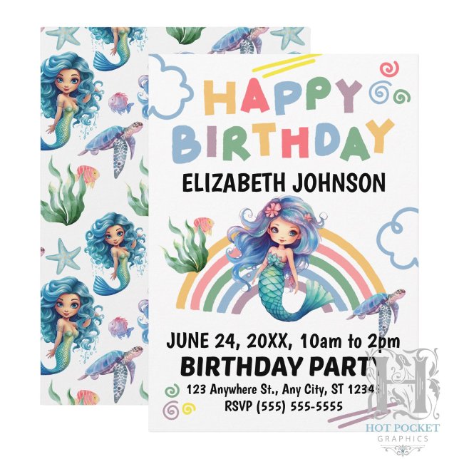 Blue Mermaid Birthday Invitation (Creator Uploaded)