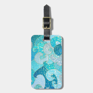 Blue Mermaid Faux Glitter Sea- Teal Gold Ocean Luggage Tag