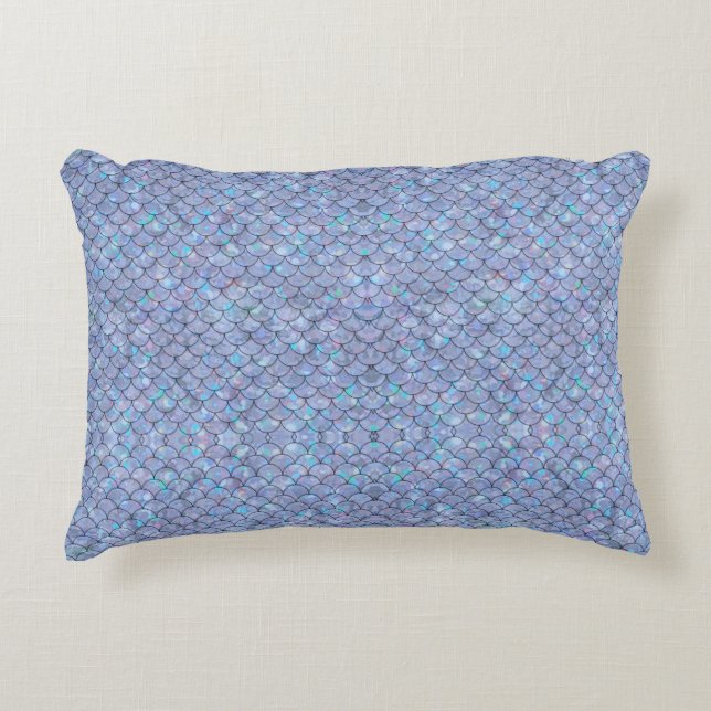 Blue Mermaid Fish Scales Holographic Trendy Glam Decorative Cushion (Front)
