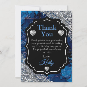 Blue Mermaid Letters Silver Glitter Thank You