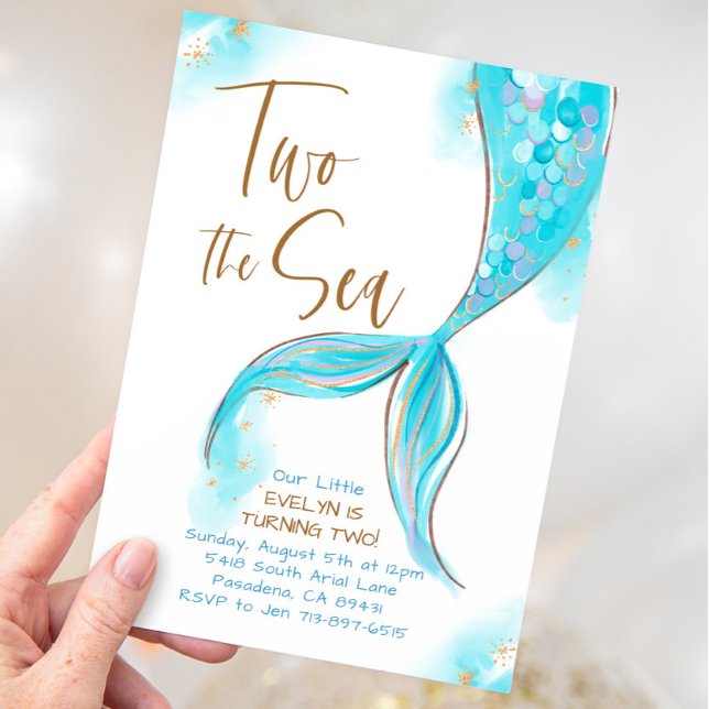 Blue Mermaid Party Two The Sea 2nd Birthday  Invitation (Creator Uploaded)