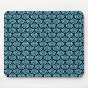 Blue mermaid scale with glitter effect mouse pad
