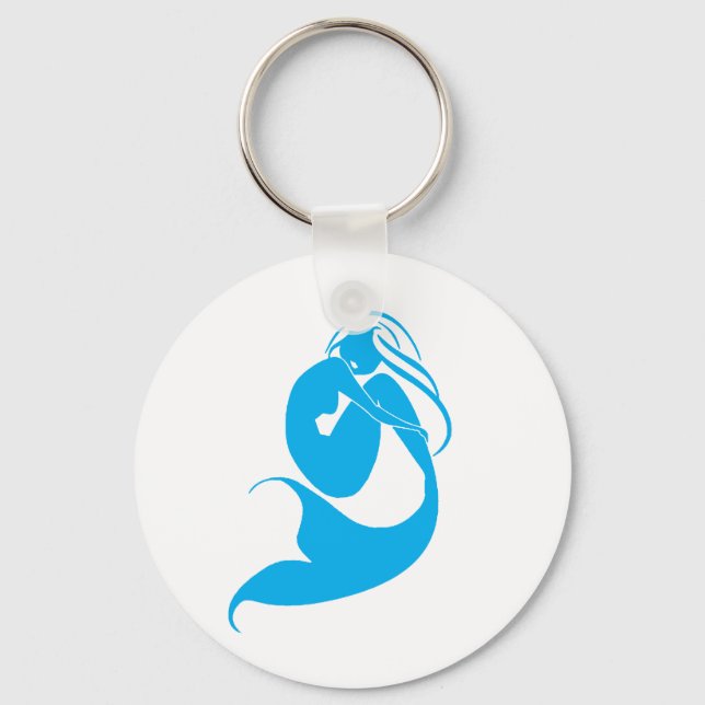 Blue Mermaid Silhouette Logo Key Ring (Front)