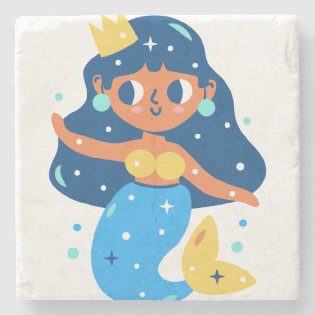 Blue mermaid stone coaster (Front)