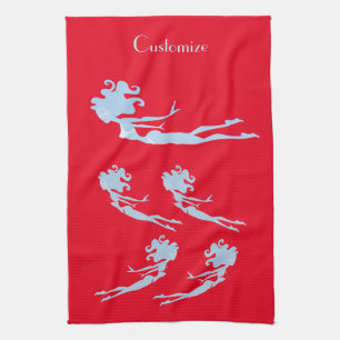 Blue Mermaid Swimmer Thunder_Cove Tea Towel