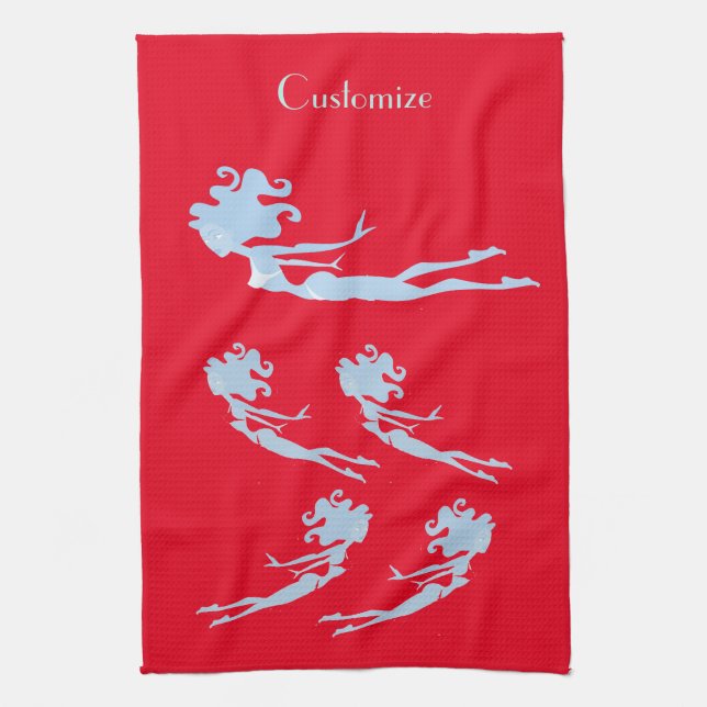 Blue Mermaid Swimmer Thunder_Cove   Tea Towel (Vertical)