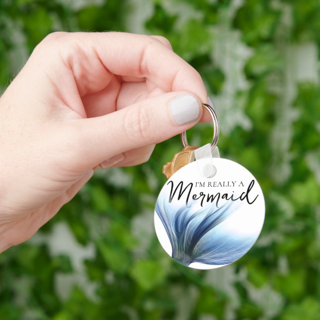 Blue Mermaid Tail | I'm Really a Mermaid Saying Key Ring (Hand)