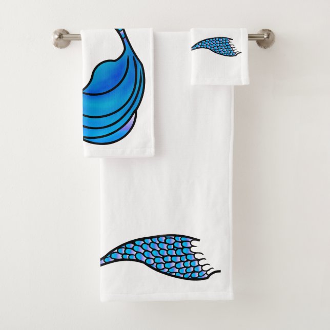 Blue Mermaid Tail on Bath Towel Set (Insitu)