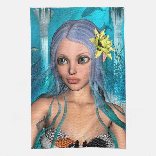 Blue Mermaid Tea Towel (Vertical)