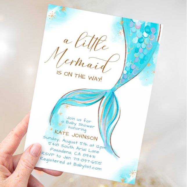 Blue Mermaid Under The Sea Ocean Baby Shower Invitation (Creator Uploaded)