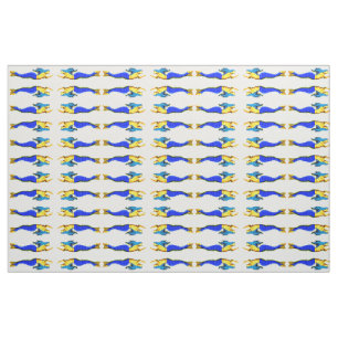 blue mermaids with black hair pattern fabric