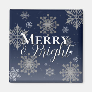 Blue Merry and Bright Snowflakes Christmas Magnet