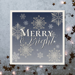 Blue Merry and Bright Snowflakes Christmas Napkin