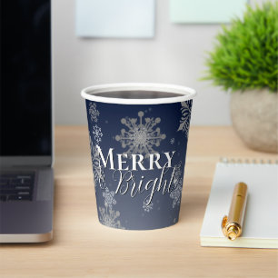 Blue Merry and Bright Snowflakes Christmas Paper Cups