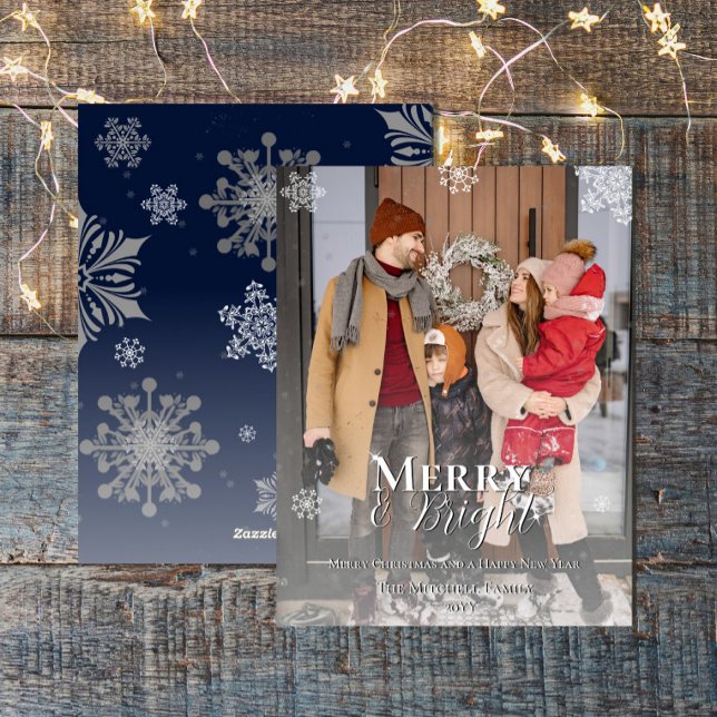 Blue Merry and Bright Snowflakes Christmas Photo Holiday Card (Blue Merry and Bright Snowflakes Christmas Photo Holiday Card)