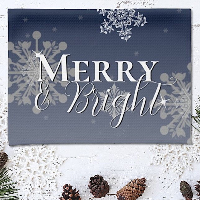 Blue Merry and Bright Snowflakes Christmas Tea Towel (Creator Uploaded)