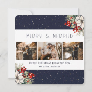 Blue Merry and Married Botanical Christmas Card