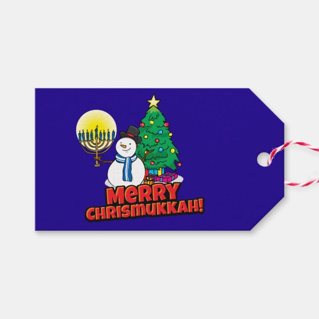 Blue "Merry Chrismukkah" Gift Tags (Front (Horizontal))