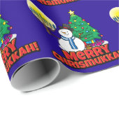 Blue Merry Chrismukkah with Snowman & Menorah Wrapping Paper (Roll Corner)