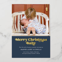 Blue Merry Christmas Baby Foil Birth Announcement
