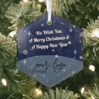 Blue Merry Christmas Business Logo vintage decor Glass Tree Decoration