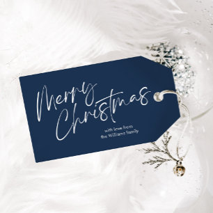 Blue Merry Christmas Calligraphy Script Gift Tags