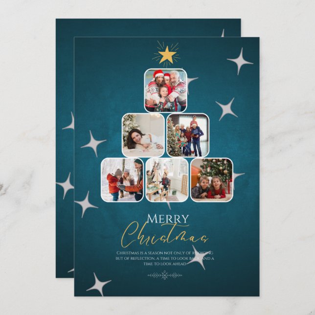 Blue Merry Christmas Family Holiday Card (Front/Back)