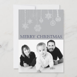 Blue Merry Christmas Family Photo Holiday Card