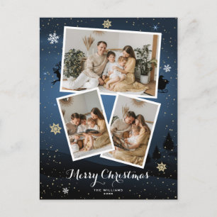 Blue Merry Christmas Holiday Photo Postcards