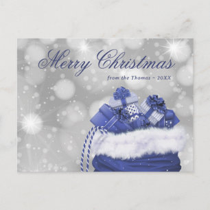 Blue Merry Christmas Holiday Postcard