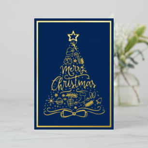 Blue Merry Christmas Holiday Xmas Tree Your Words