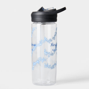 Blue merry christmas sparkle glitter lines add nam water bottle