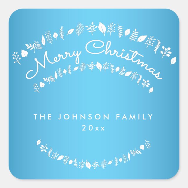 Blue Merry Christmas Square Stickers (Front)