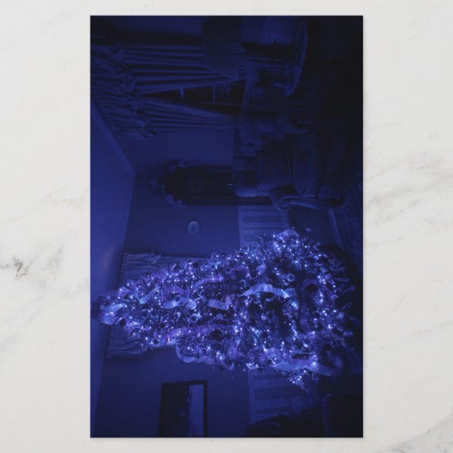 Blue Merry Christmas Tree Lights Stationery (Front)