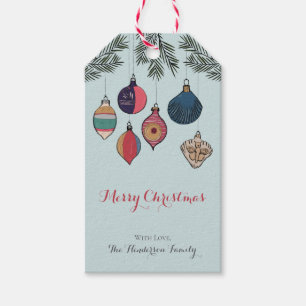 Blue Merry Christmas Vintage Xmas Ornaments Gift Tags