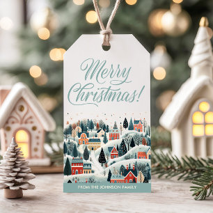 Blue Merry Christmas Winter Village Holiday Gift Tags