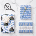 Blue Merry Happy Everything Photo Typography Wrapping Paper Sheet<br><div class="desc">Celebrate the season with this white and blue Merry Happy Everything Chrismukkah holiday wrapping paper in a cute assortment of designs that include stylish typography and a photo template layout. Perfect for interfaith families, these custom wrapping paper sheets celebrate Hanukkah and Christmas together in three fun blue and white designs....</div>