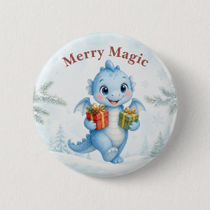Blue Merry Magic Baby Dragon Christmas 6 Cm Round Badge