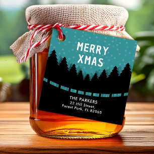 Blue Merry Xmas with snow Favour Tags
