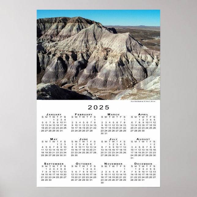 Blue Mesa Badlands Desert Mountains 2025 Calendar Poster (Front)