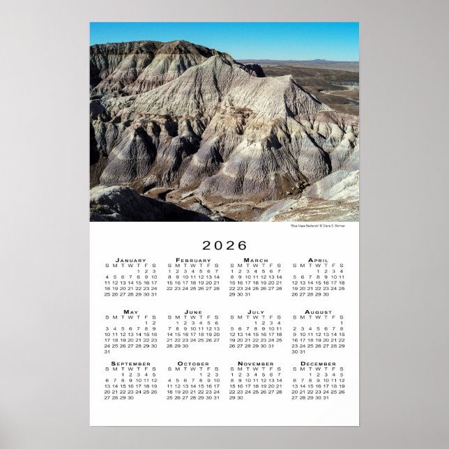 Blue Mesa Badlands Desert Mountains 2026 Calendar Poster (Front)