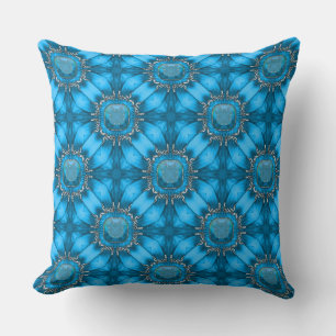 Blue Metal Flowers with Gems Pattern Cushion