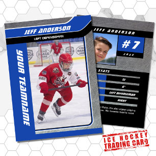 Blue Metal Ice Hockey Trading Card
